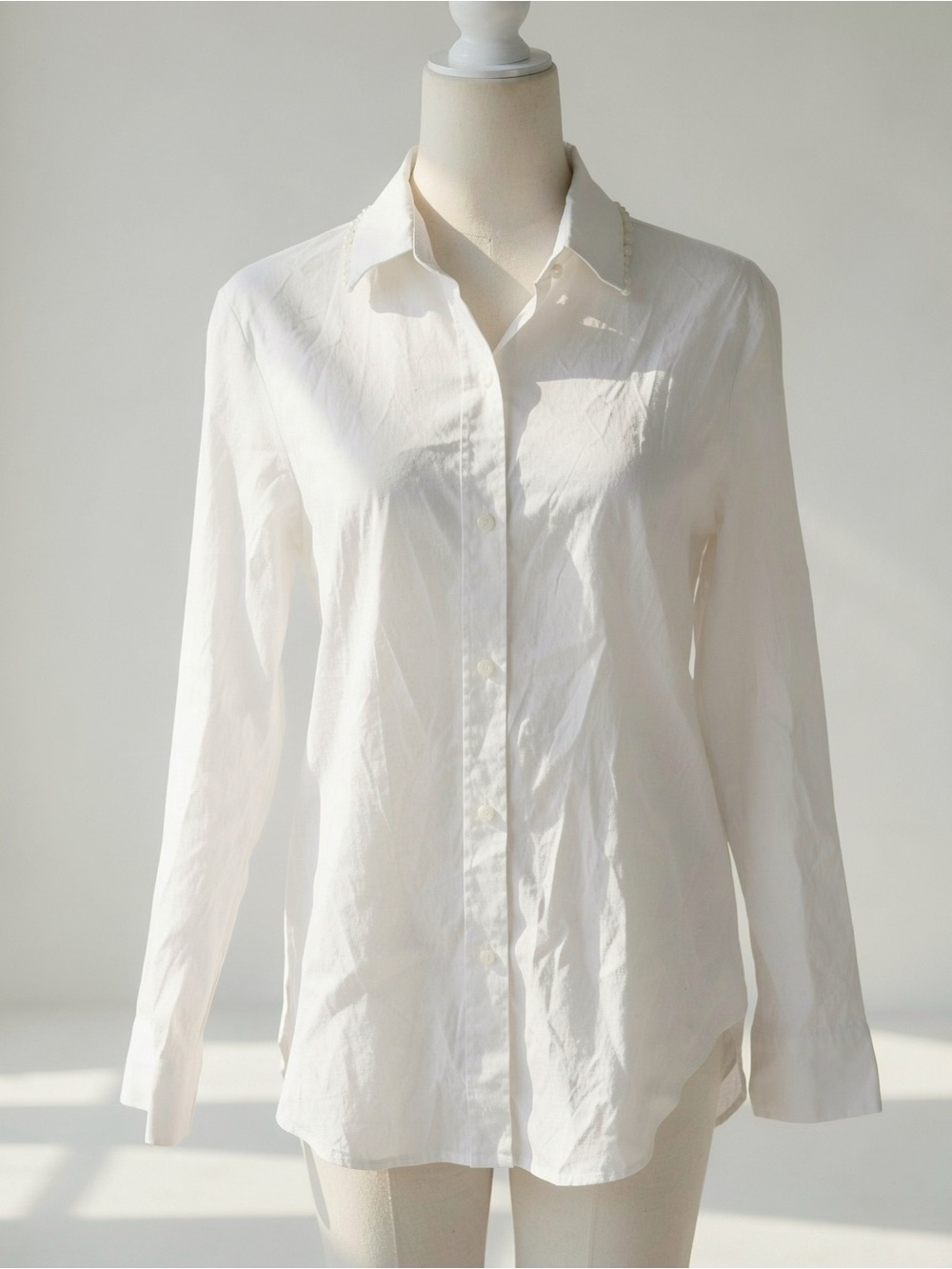 Y2K 2000s style DKNY White pearl button up shirt with pearl